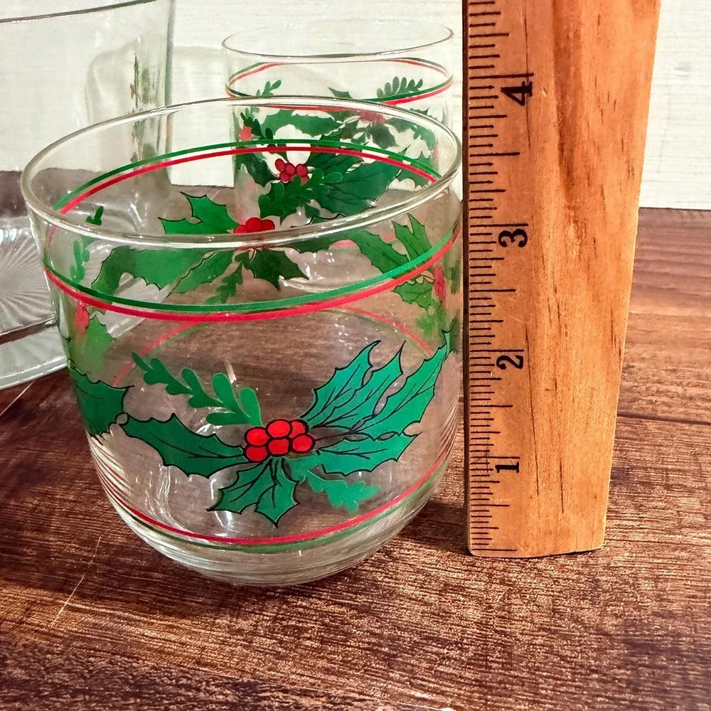 VTG Indiana Glass Christmas Holly Berry Hostess Set 5 Piece Christmas Barware